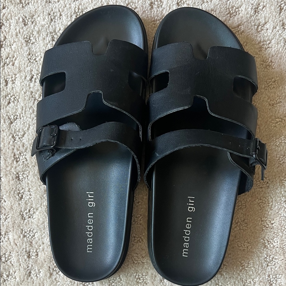 madden girl Black Slide Sandals with Buckle Straps